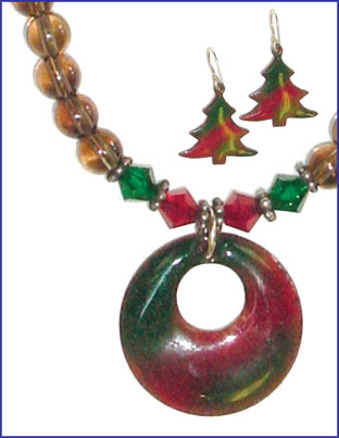 Khaki/denim striped enameled pendant